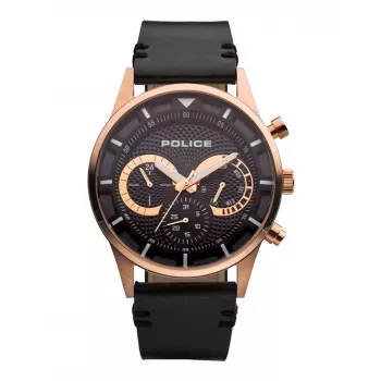 POLICE heren Ranger quartz horloge PEWJF2110901 - blauwe wijzerplaat, bruine lederen band, 46mm RVS
