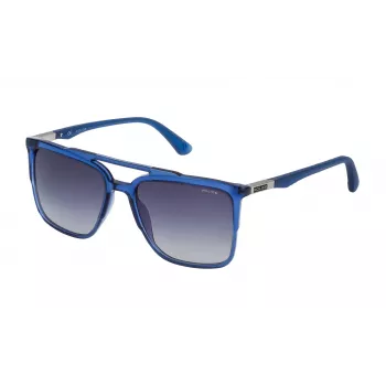 Police heren rechthoekige zonnebril SPL363560955 - zwart acetaat montuur, grijze polycarbonaatglazen, UV400-bescherming