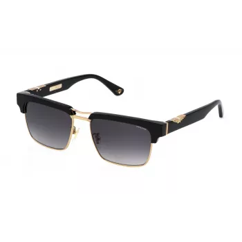 Police heren SPLP25-550300 vierkante zonnebril, zwart montuur, grijze glazen, 55mm