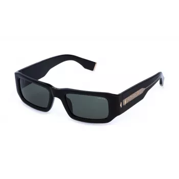 Police heren SPLR82E 55700Y zwarte vierkante zonnebril met grijze glazen, UV400, 55mm