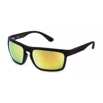 POLICE herenzonnebril SPLF63-63U28G havanna rechthoek acetaat montuur grijs-groene glazen 63/18/130 mm
