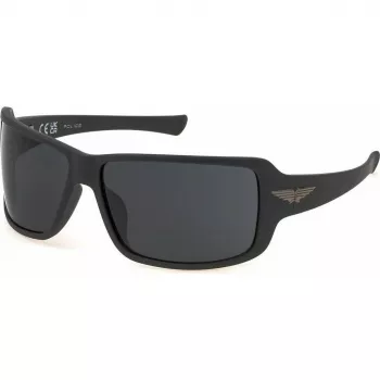 POLICE herenzonnebril SPLN37M650I41 pilot rechthoekig metaal montuur gunmetal grijze glazen 65mm