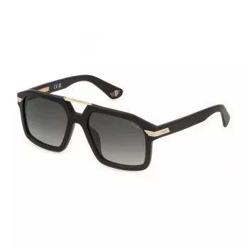 Police herenzonnebril SPLP28M560703 - zwart acetaat montuur, grijze polycarbonaatglazen, UV400-bescherming, 56 mm glasbreedte