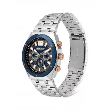 POLICE herenhorloge 15995JSTBL61M 46mm blauwe wijzerplaat blauw leren band
