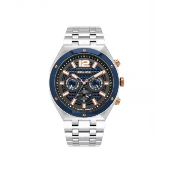 POLICE herenhorloge 15995JSTBL61M 46mm blauwe wijzerplaat blauw leren band