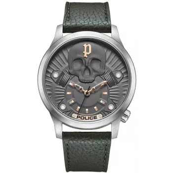 POLICE herenhorloge PEWJA2227703 46mm zwarte wijzerplaat lederen band