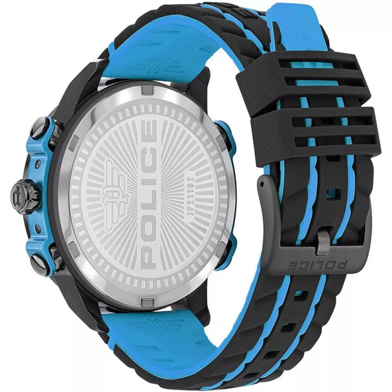 POLICE Herenhorloge PEWJP2110202 46mm RVS behuizing Bruine leren band Blauwe wijzerplaat