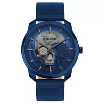 POLICE herenhorloge PL15714JSBL0 42mm blauwe wijzerplaat leren band