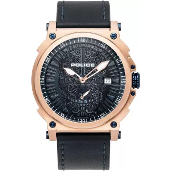 POLICE herenhorloge PL15728JSR.03 Raho blauwe wijzerplaat lederen band 53 mm