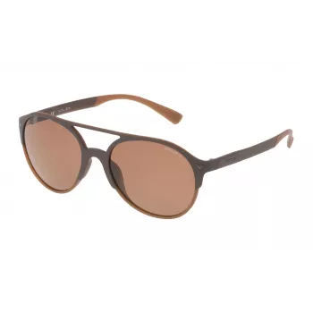 Police SPL1635594CP unisex rechthoekige zonnebril Havana acetaat montuur groene gepolariseerde glazen 55/19/140 mm