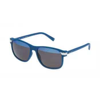 POLICE SPL23155DENH Herenzonnebril - Mat Zwart Montuur, Blauwe Gespiegelde Glazen, UV400