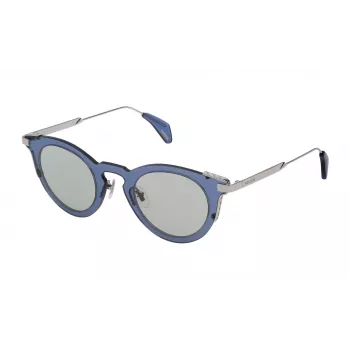 POLICE SPL624460579 dames zonnebril - glanzend zwart acetaat montuur, grijze polycarbonaat glazen, UV400-bescherming, 46 mm glasbreedte