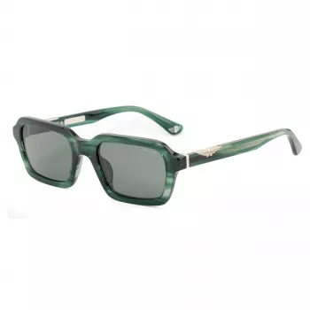 POLICE SPLL14-5309N6 herenzonnebril - zwart acetaat montuur, grijze polycarbonaatglazen, UV400-bescherming, 53 mm