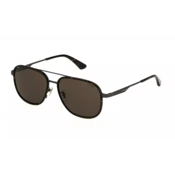 POLICE SPLL78-580627 herenzonnebril, rechthoekig, glanzend zwart montuur, grijze glazen, 58 mm