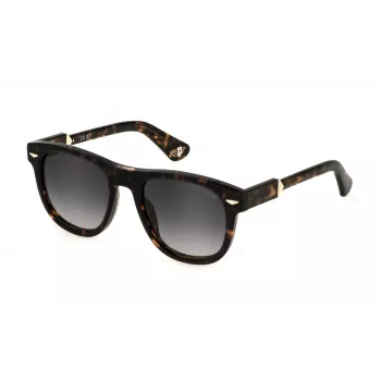 POLICE SPLL87-5206E4 unisex rechthoekige zonnebril Havana bruin schildpad montuur bruin verloopglas 52 mm