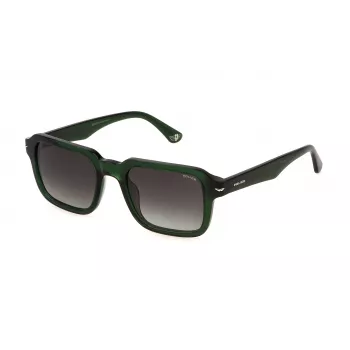 POLICE SPLN36-520G61 heren rechthoek zonnebril - zwart/grijs montuur, grijze glazen, 52 mm