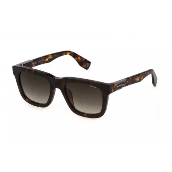 POLICE SPLN43-524BLY herenzonnebril in square-stijl - donker havanna acetaat montuur met blauwe polycarbonaatglazen - 52 mm glasbreedte