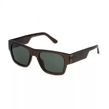 POLICE SPLP23M54M82P heren rechthoekige gepolariseerde zonnebril havanna acetaat montuur groene glazen 54mm