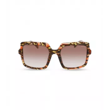 POLICE dames zonnebril SPLG20M5409YB - rechthoekig acetaat montuur, UV400-bescherming, 54 mm glazen