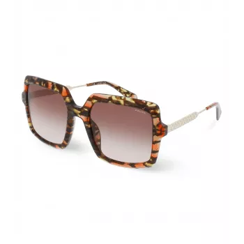 POLICE dames zonnebril SPLG20M5409YB - rechthoekig acetaat montuur, UV400-bescherming, 54 mm glazen