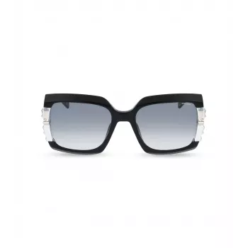 POLICE dames zonnebril SPLG23M570700 geometrisch zwart acetaat montuur grijze polycarbonaatglazen 57mm