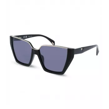 POLICE dameszonnebril SPLL33-570700 - rechthoekig acetaat montuur, grijze polycarbonaatglazen, UV400-bescherming, 57 mm glasbreedte