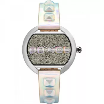 POLICE dameshorloge PL16070BS04PU 35mm blauwe wijzerplaat leren band