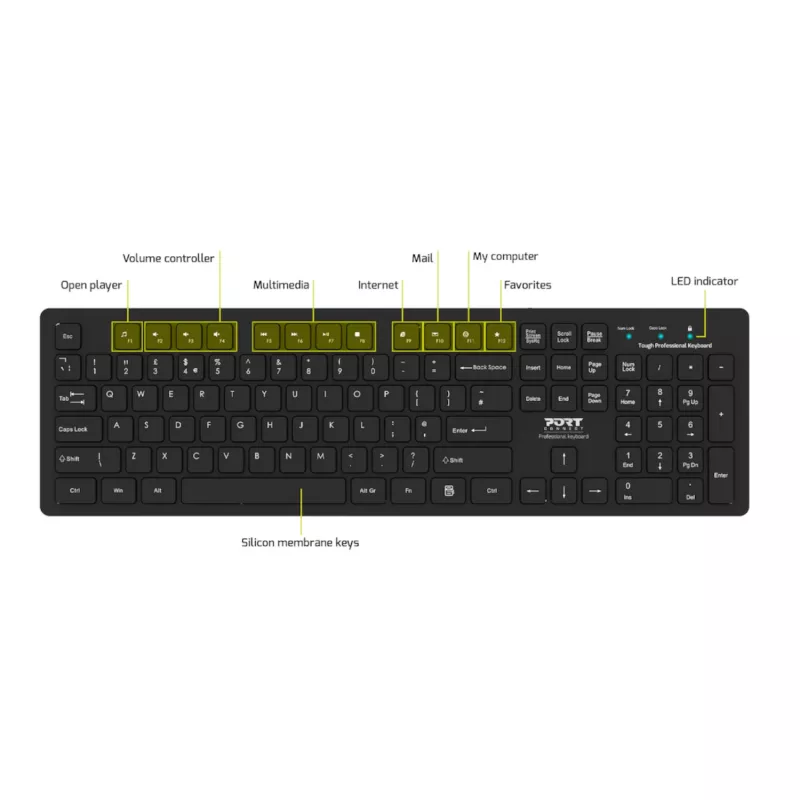 Port Connect Tough Office USB-toetsenbord - zwart