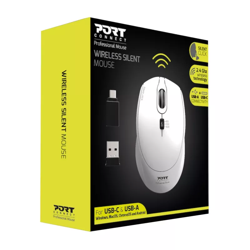 Port Designs Port Connect Silent 1600DPI 3-knops draadloze muis - wit