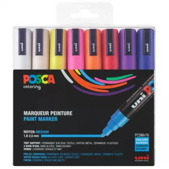 POSCA PC-5M marker-set met ronde punt, verschillende kleuren, 16 stuks