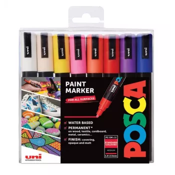 POSCA PC-5M marker-set met ronde punt, verschillende kleuren, 16 stuks