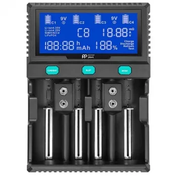 POWER PLANT, LLC AA620173 slimme 4-kanaals universele oplader voor Li-Ion, LiFePO4, NiMH, NiCd