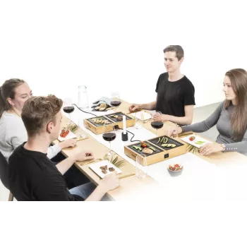 Princess 104040 Dinner4All Pure raclette-grill voor 4 personen, bamboe, zwart, 700 W, 2 m kabel, Type F stekker 01.104040.01.001
