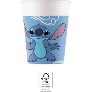 Procos Stitch & Angel kartonnen bekers 200ml 8-pack | Disney Lilo & Stitch feestbekers 96795