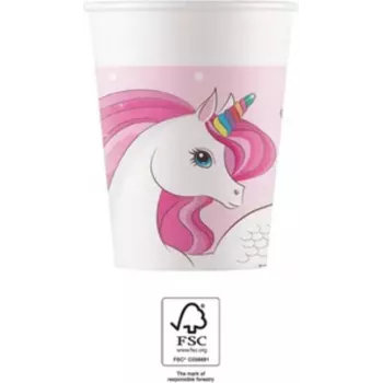 Procos eenhoorn regenboog papieren bekers 200ml 8-pack 93759