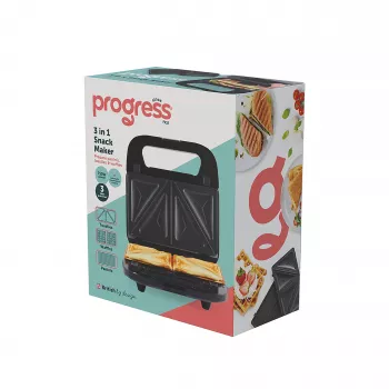 Progress EK6666PVDE 3-in-1 snackmaker - wafel-, sandwich- & donutmaker, 900 W, zwart