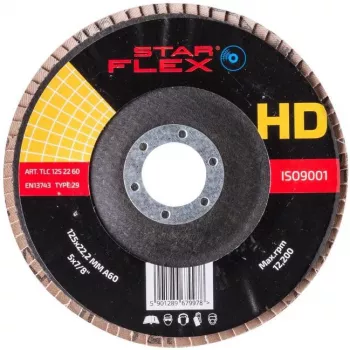PSG Star Flex T29 SG INOX keramische lamellenschuurschijf 125 mm, 22,23 mm boring, korrel P60, conisch type 29, voor RVS