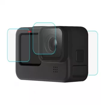 PULUZ PU507 9H gehardglas screen- & objectiefbeschermingsset voor GoPro HERO12/11/10 Black – 3-delige set (voorzijde, achterzijde, objectief)