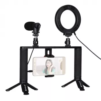 PULUZ Blogerio kit met LED-ringlamp, statieven, telefoonhouder en microfoon