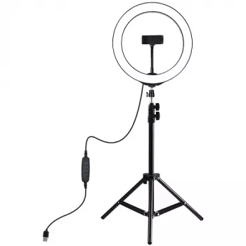 PULUZ LED ringlamp 26cm met statief tot 1,1m en telefoonhouder, USB