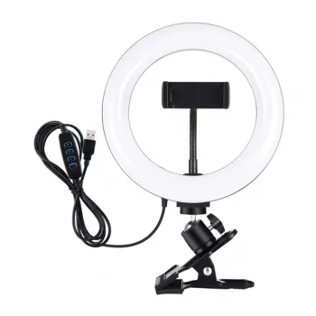 PULUZ PKT3120B 20 cm professionele ringlamp voor vloggen, livestreaming & make-up – 80 LEDs, 10W, 3000K-6500K, 10 standen dimbaar, met monitorclip & telefoonhouder – zwart