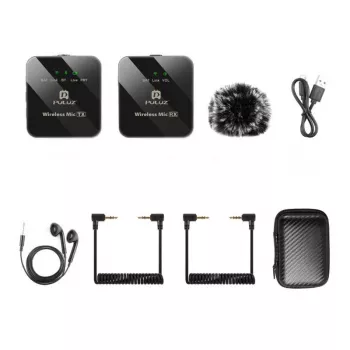 PULUZ PU3153B draadloze lavalier-microfoon 1 TX + 1 RX, 2,4 GHz, USB-C, omnidirectionele condensator, ruisonderdrukking, plug-and-play voor Android & pc