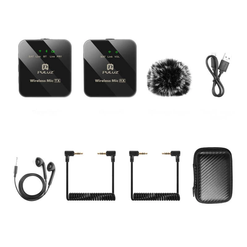 PULUZ PU3153B draadloze lavalier-microfoon 1 TX + 1 RX, 2,4 GHz, USB-C, omnidirectionele condensator, ruisonderdrukking, plug-and-play voor Android & pc