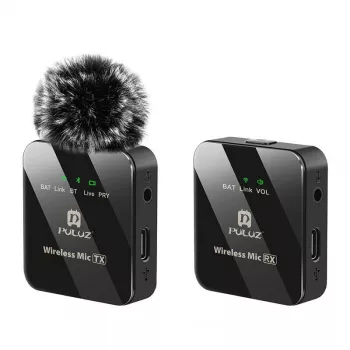 PULUZ PU3153B draadloze lavalier-microfoon 1 TX + 1 RX, 2,4 GHz, USB-C, omnidirectionele condensator, ruisonderdrukking, plug-and-play voor Android & pc