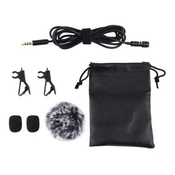PULUZ PU424 lavalier-microfoon 1,5 m 3,5 mm TRRS omnidirectionele condensator-clipmicrofoon voor smartphones, DSLR-camera's, laptops - zwart