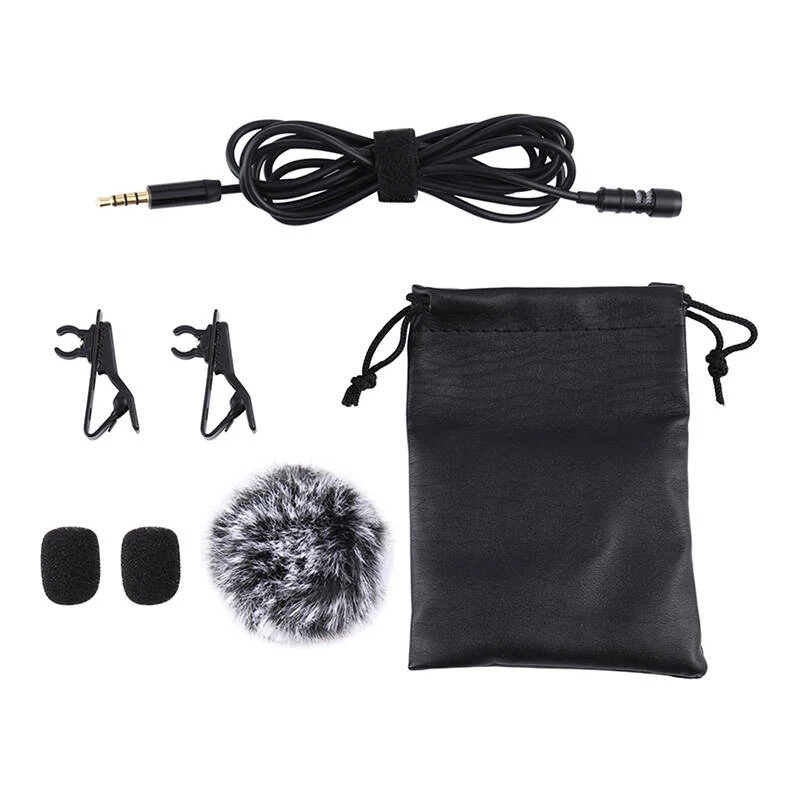 PULUZ PU424 lavalier-microfoon 1,5 m 3,5 mm TRRS omnidirectionele condensator-clipmicrofoon voor smartphones, DSLR-camera's, laptops - zwart