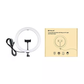 PULUZ PU656B 10 inch LED-ringlamp met telefoonhouder en statief, 12W, 3000K-6500K, USB-gevoed, voor livestreaming, TikTok, YouTube, make-up, fotografie
