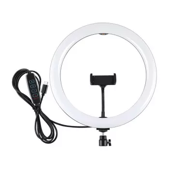 PULUZ PU656B 10 inch LED-ringlamp met telefoonhouder en statief, 12W, 3000K-6500K, USB-gevoed, voor livestreaming, TikTok, YouTube, make-up, fotografie