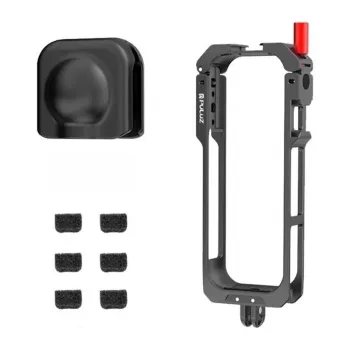 PULUZ PU759B aluminium beschermkooi voor Insta360 X5 actiecamera met 1/4 inch-20 schroefdraad en cold shoe mount