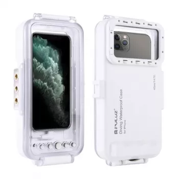 PULUZ PU9010W waterdichte hoes voor iPhone – 45m onderwaterbehuizing, wit